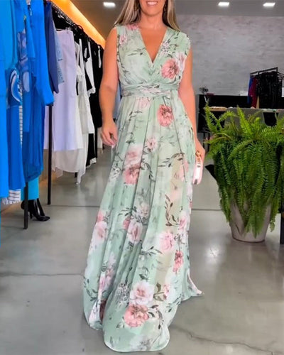 Ropa Elegante Sin Mangas Estampado Floral