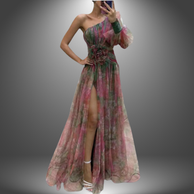 Índigo - Elegante Vestido de Fiesta Asimétrico con Tie-Dye