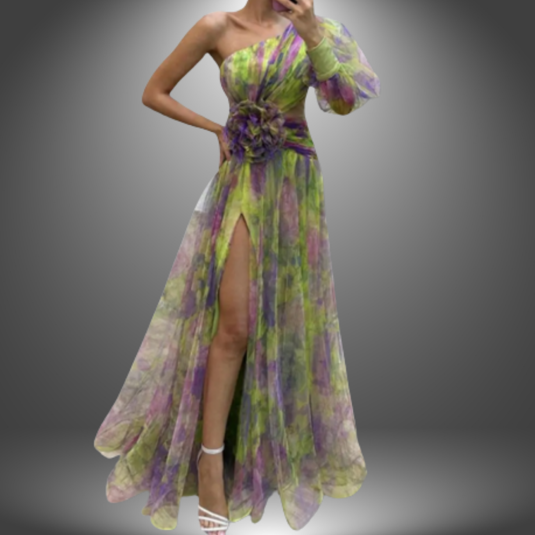 Índigo - Elegante Vestido de Fiesta Asimétrico con Tie-Dye
