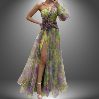 Índigo - Elegante Vestido de Fiesta Asimétrico con Tie-Dye