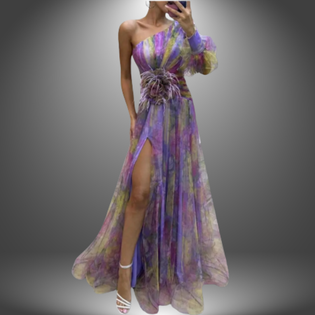 Índigo - Elegante Vestido de Fiesta Asimétrico con Tie-Dye