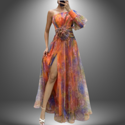 Índigo - Elegante Vestido de Fiesta Asimétrico con Tie-Dye