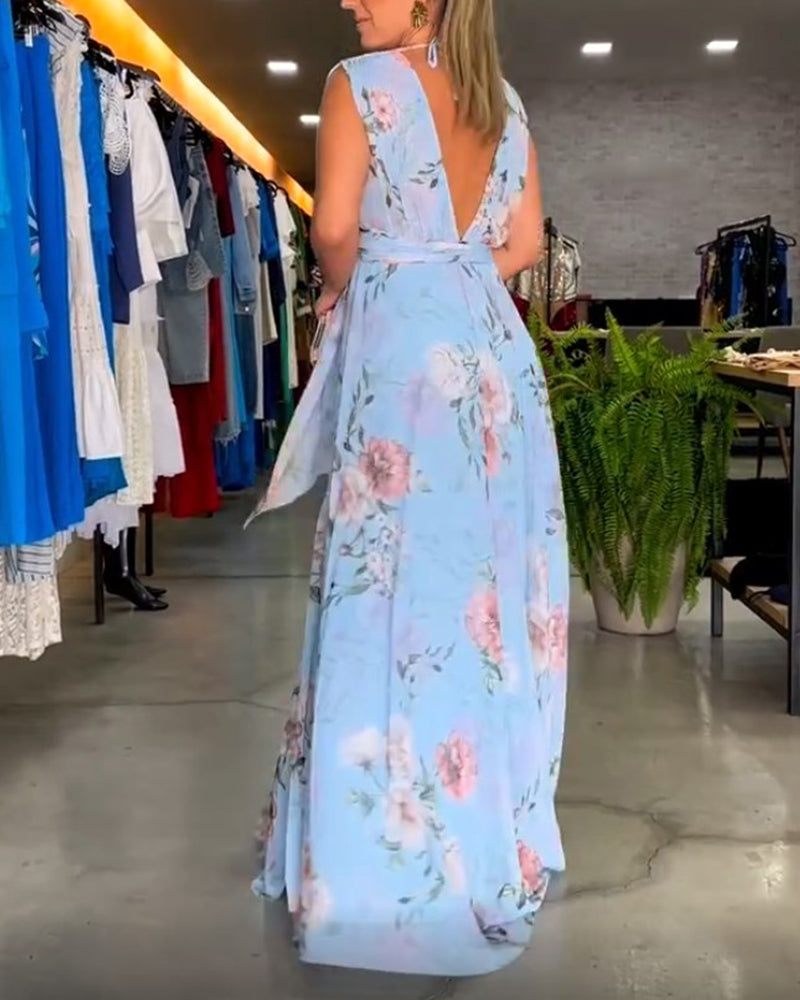 Ropa Elegante Sin Mangas Estampado Floral