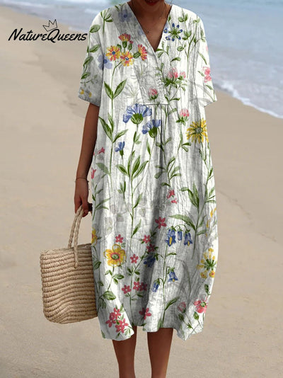 Vestido Casual Fluido de Arte Floral Vintage para Mujeres